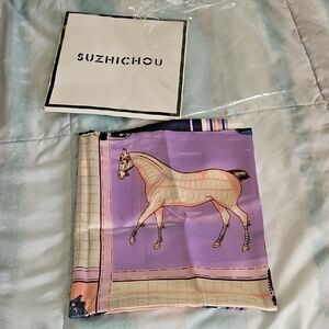 NWT Suzhichou Equestrian Horse Pastel Scarf 35"